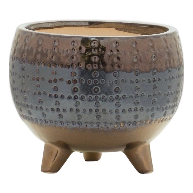 Dotted Ceramic Planter with Pewter Accent 5.25"H For Sale