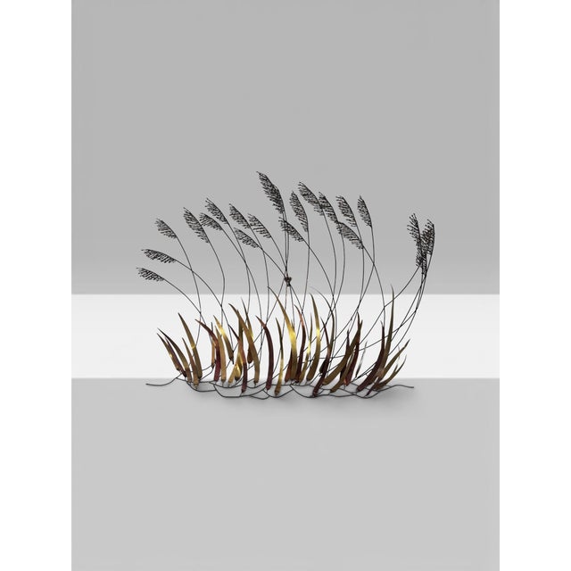 Vintage Mid-Century Modern Brass & Copper Cattail Wall Sculpture in the Style of Curtis Jeré For Sale - Image 4 of 8