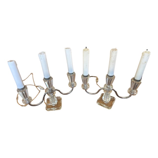 Art Deco Electrified Chandeliers in Cut Crystal and Chrome Metal, 1930, Set of 2 For Sale