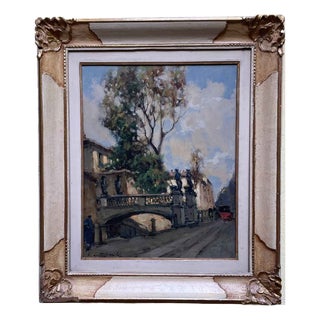 Cirano Castelfranchi, View of the Naviglio in via San Damiano, 1950s, Oil on Panel, Framed For Sale
