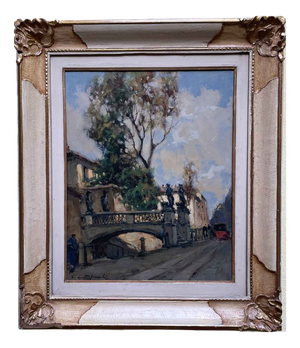 Cirano Castelfranchi, View of the Naviglio in via San Damiano, 1950s, Oil on Panel, Framed