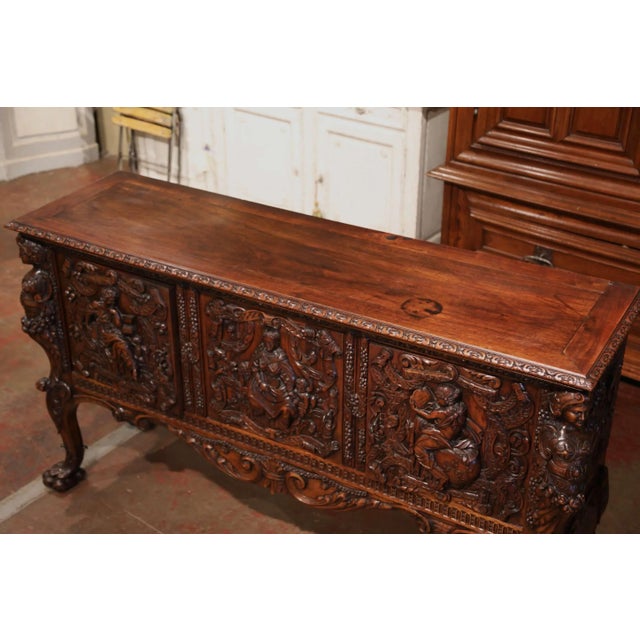 Renaissance 19th C. Italian Renaissance Revival Carved Walnut Credenza With Figural Panels For Sale - Image 3 of 12