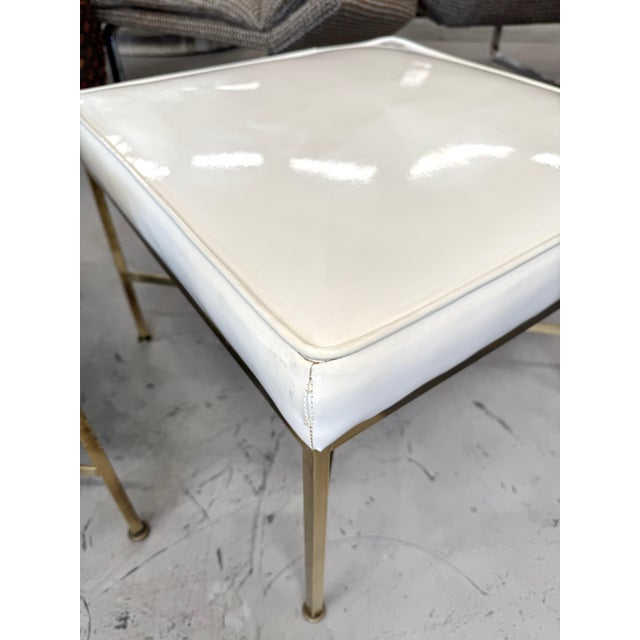 1950s Paul McCobb for Calvin X Base Brass Stools w/ Original Upholstery For Sale - Image 13 of 16