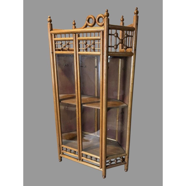 Antique Victorian Oak Stick & Ball Curio Cabinet China Display Case 35” X 21” For Sale - Image 10 of 10