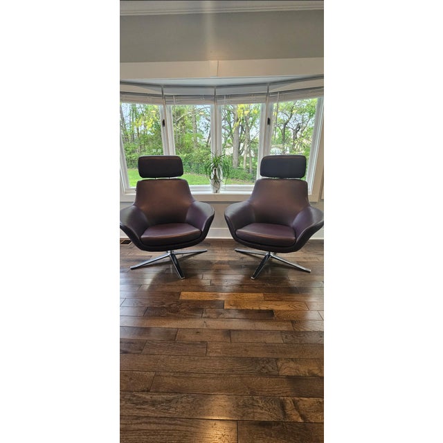 Leather Swivel Lounge Chairs -Coalesse by Steelcase For Sale In Nashville - Image 6 of 7
