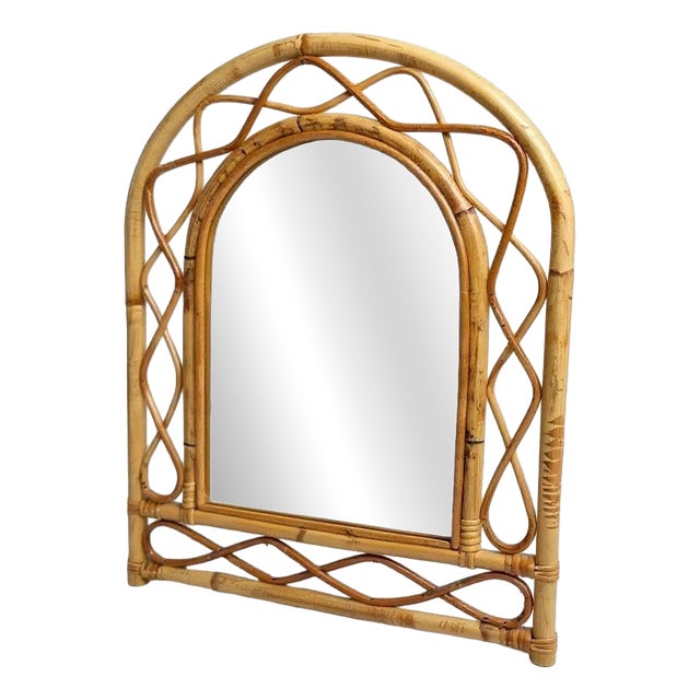 French Rattan Wall Mirror, 1960s For Sale