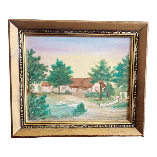 Vintage “Home” Original Signed Oil Painting For Sale