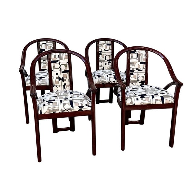 Set of 4 Art Deco chairs, upholstered in “Euphoria Cubista,” Misia Paris, 1970s – France Material: Lacquered wood...