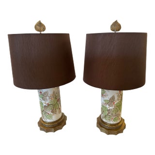 Chinese Porcelain Lamps With Brass Bases and Custom Shades -a Pair For Sale