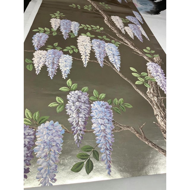 Not Yet Made - Made To Order Single Hand Painted Silver Leaf Chinoiserie Wallpaper Panel, Wisteria Floral Mural, Custom Size Available For Sale - Image 5 of 6