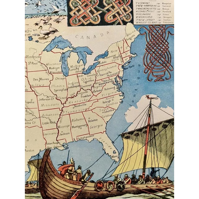 Old map of the United States (original), illustrated and signed by Émile-Joseph-Porphyre Pinchon (designer of the BD...