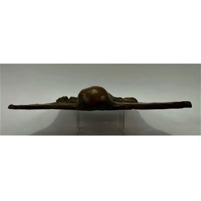 Brown German Expressionist Bronze Relief Plaque Mans Best Friend, a Man and His Dog, 1985 For Sale - Image 8 of 14