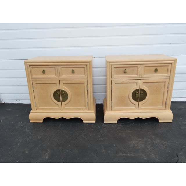 Bernhardt Hollywood Regency White Oak Large Nightstands End Bedside Tables a Pair 6400 For Sale - Image 16 of 18