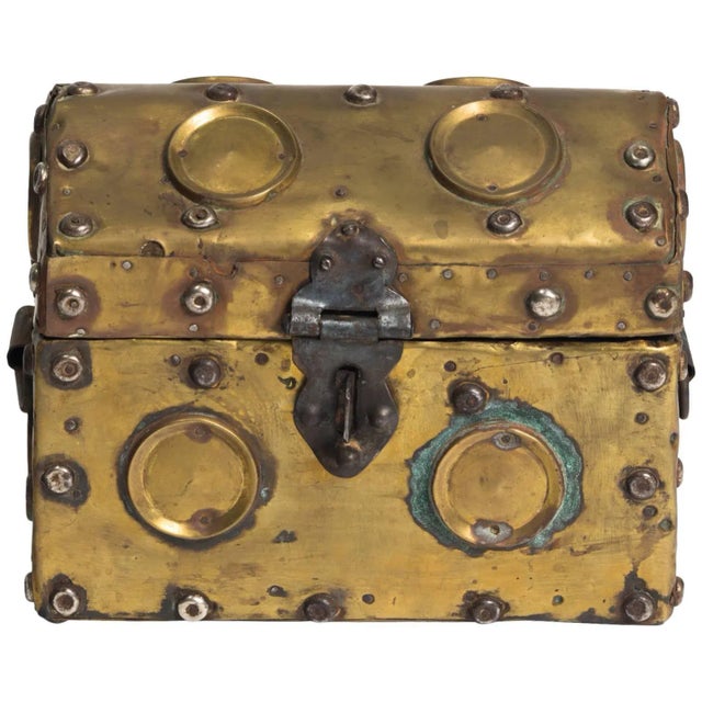 Metal Arts & Crafts Studded Brass Box For Sale - Image 7 of 7