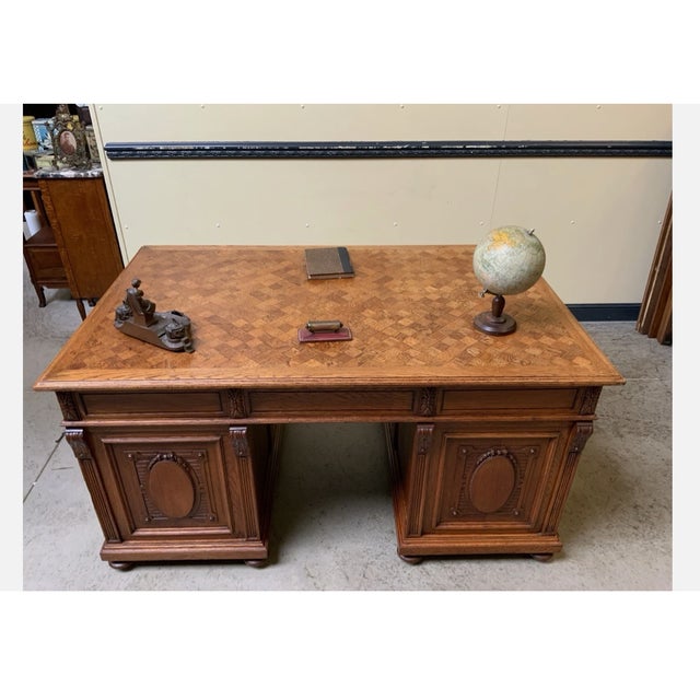 Brown Antique Freestanding Desk in Oak, 1910 For Sale - Image 8 of 12