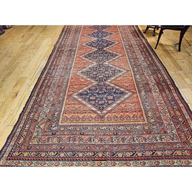 Vintage Persian Malayer Gallery Rug, Hand-Knotted Wool, Geometric Pattern, 7x17, Brick Red & Blue For Sale - Image 15 of 15