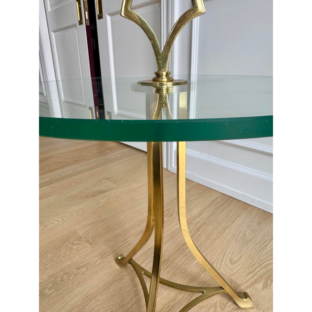 Mid 20th Century Vintage Neoclassical Solid Brass & Glass Martini / Side Table, Heavy For Sale - Image 5 of 6