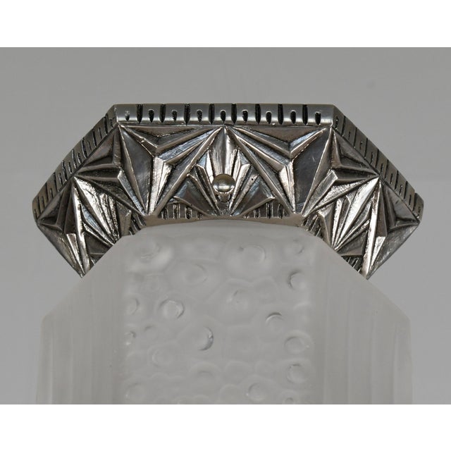 Silver Pair of Francis Hubens & Muller Freres French Art Deco Flush Mounts - 1930s Frosted Glass & Nickel For Sale - Image 8 of 12