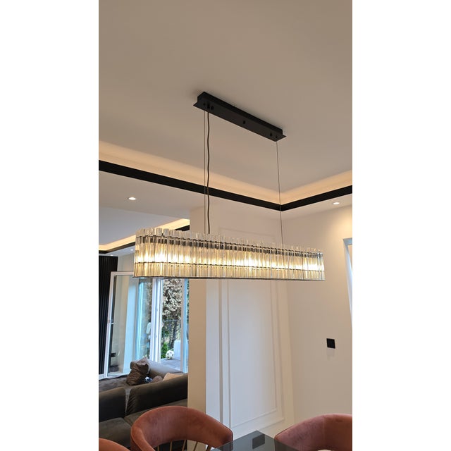 Modern Black Glass Rod Linear Chandelier Luxury Rectangular Ceiling Light New For Sale - Image 4 of 13