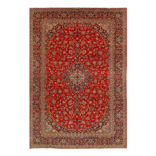 Rust Semi Vintage Persian Hand Knotted Fine Kashan 10' X 14'4'' For Sale - Image 4 of 4