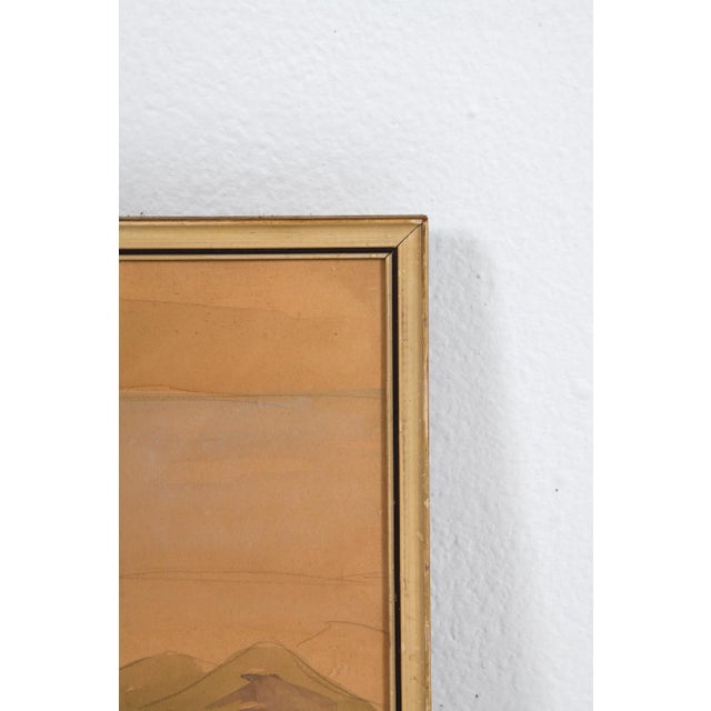 Mid-Century Modern Scandinavian Landscape Watercolor, 1948 For Sale - Image 3 of 4