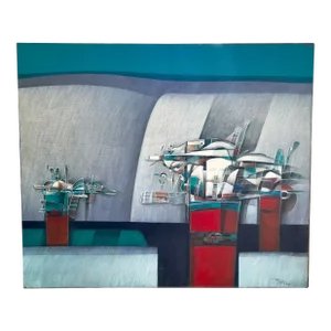 1992 Original Alberto Flores Series "Encuentro" Post-Modern Acrylic Painting