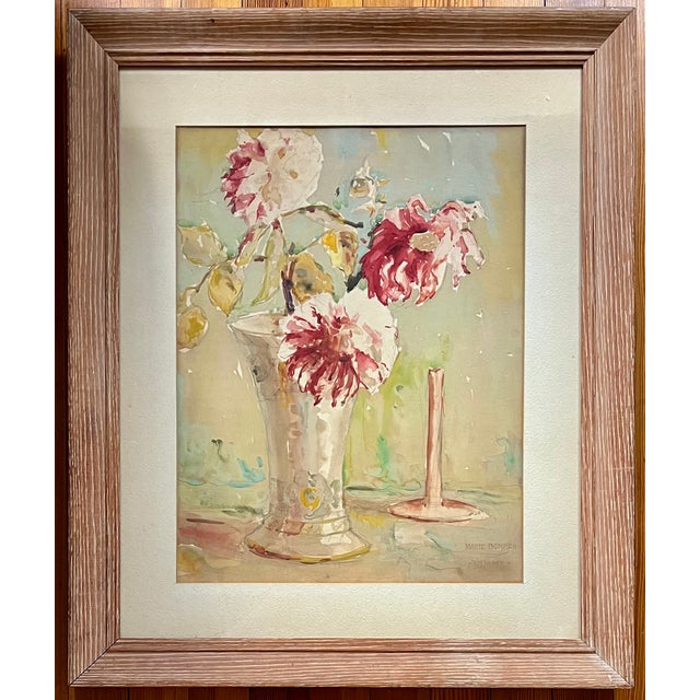 1930s 1930s Marie Anna Bommer (American 1905 - 1996) Art Deco Watercolor Floral Still Life Painting of Peonies in a Vase For Sale - Image 5 of 12