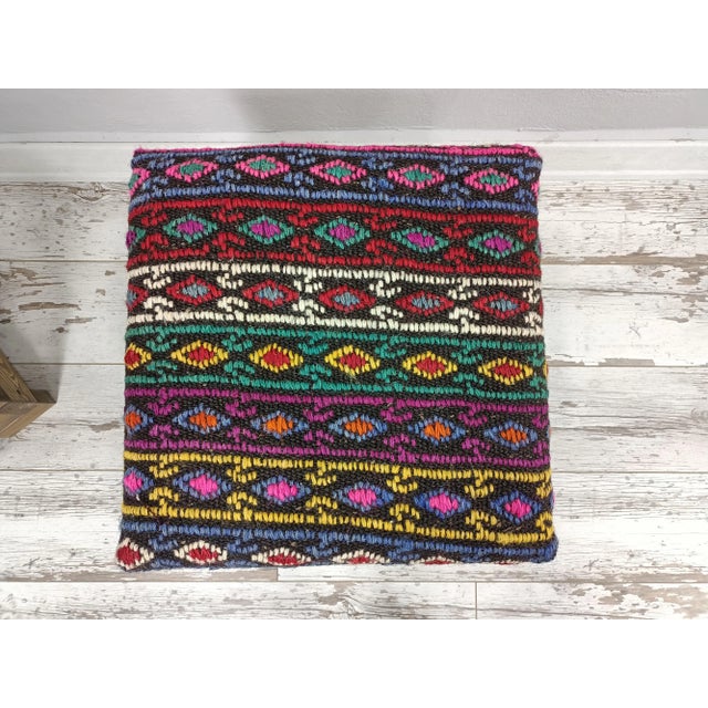 Embroidered Kilim Upholstered Footstool For Sale In Raleigh - Image 6 of 9