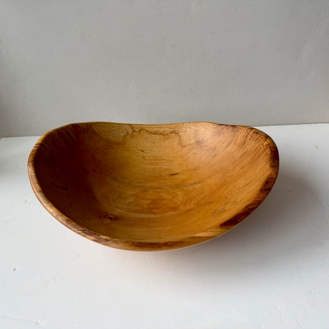Wood Artisan-Made Oval Cherry Wood Bowl Hand Turned Live Edge Signed Andrew Pearce Rustic Sculptural Decor For Sale - Image 7 of 11