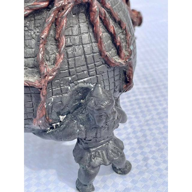 Mid 19th Century Mid 19th Century Bronze Incense Burner Money Bag Supported by 3 Men For Sale - Image 5 of 13