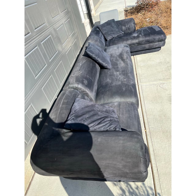 Modern Black Suede L Shape Sectional For Sale - Image 3 of 5