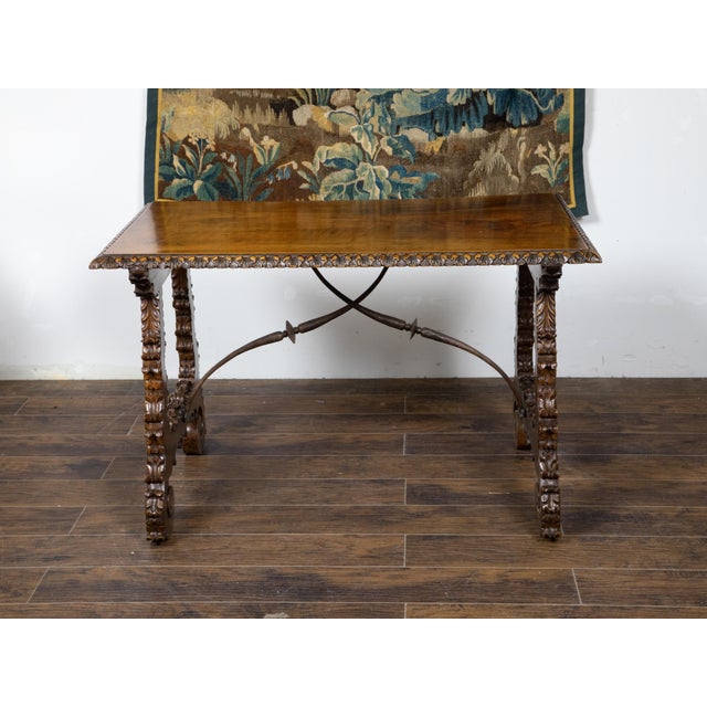 19th Century Italian 19th Century Walnut Baroque Style Fratino Table with Carved Lyre Legs For Sale - Image 5 of 12