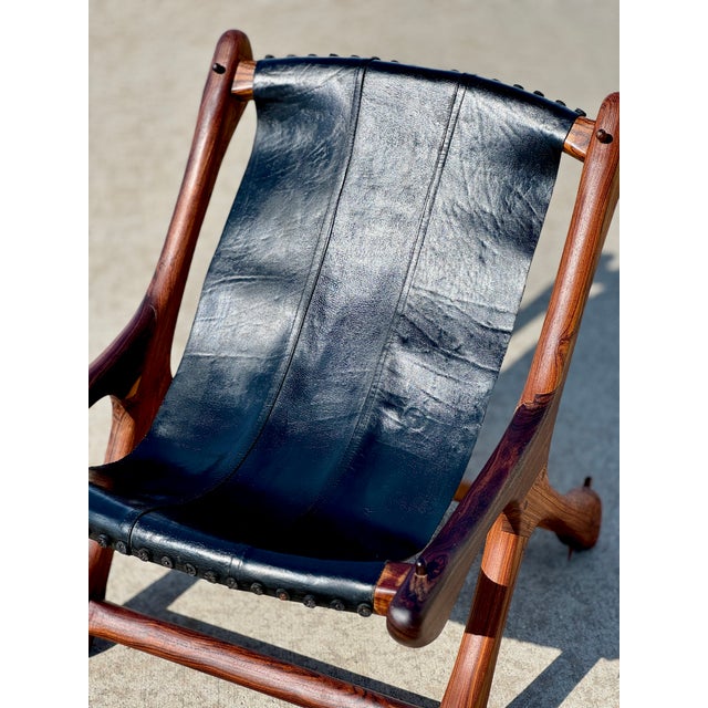 1960s Mid Century Mexico Attributed 1960s Don Shoemaker Designed and Produced Rosewood and Black Leather Lounge Chair For Sale - Image 5 of 5