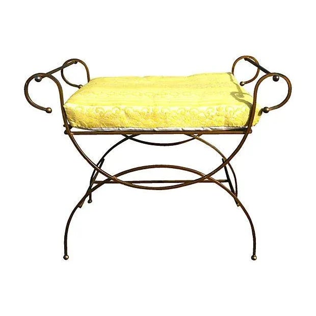 1960's Vintage Scrolled Gilt Metal Bench For Sale