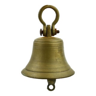 Early 20th Century Hand Forged Solid Brass Indian Temple Style Bell With Hanging Hook For Sale