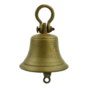 Early 20th Century Hand Forged Solid Brass Indian Temple Style Bell With Hanging Hook