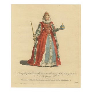 Jefferys, Elizabeth Queen of England as Protectress of Holland in 1585, 1757, Engraving For Sale