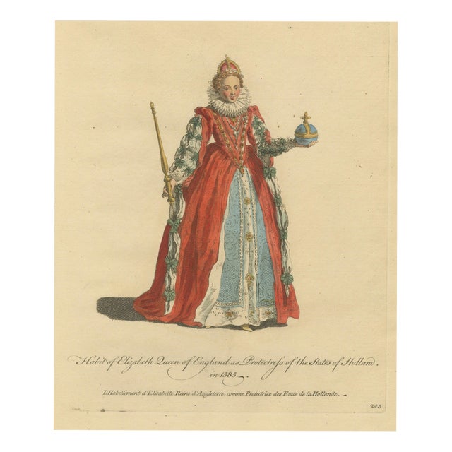 Jefferys, Elizabeth Queen of England as Protectress of Holland in 1585, 1757, Engraving For Sale