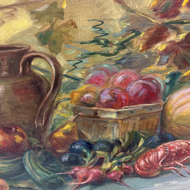 Antique Still Life Oil Painting Floral Fruit Lobster Gilt Wood Frame Signed For Sale In Atlanta - Image 6 of 6