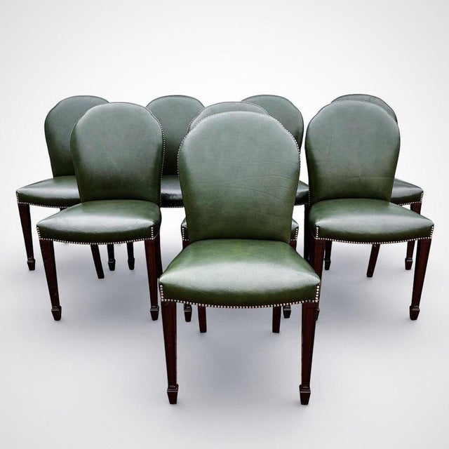Dining Table and Dining Chairs in Green Leather, Set of 9 For Sale - Image 17 of 18