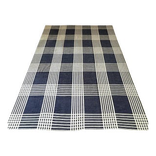Elizabeth Eakins Master Series Shaker Grid Rug Navy Blue, Tweed, White For Sale