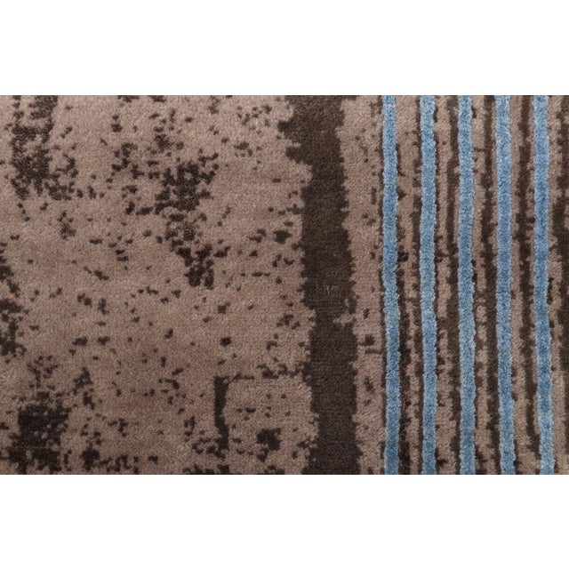 Rug & Kilim’s Mid Century Modern Rug, Brown and Blue Geometric Design For Sale In New York - Image 6 of 7