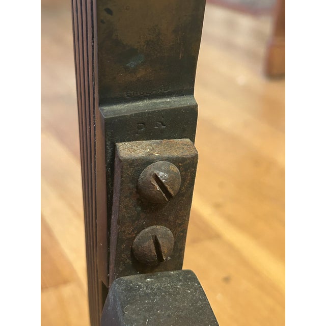 Antique English Neoclassical Engraved Brass & Iron Andirons, Pair, Circa 1900 For Sale - Image 10 of 12