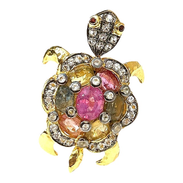 Bochic “Orient” Ruby & Sapphires Turtle Cocktail Ring Set 18k & Silver Size 10 For Sale
