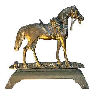 Vintage Brass Horse Door Stop For Sale