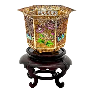 Early 20th Century Chinese Vermeil Sterling, Enameled Peacocks & Flowers Motif Vase & Stand