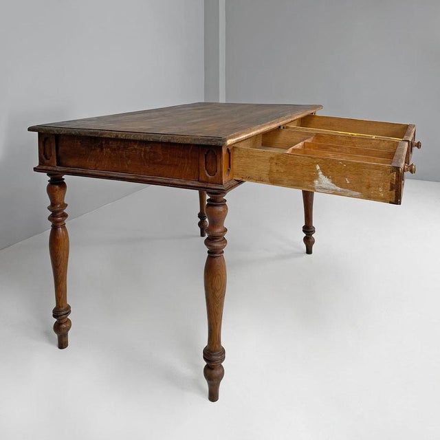 Wood Italian Wooden Table with 2 Drawers and Turned Legs, 1800s For Sale - Image 7 of 18