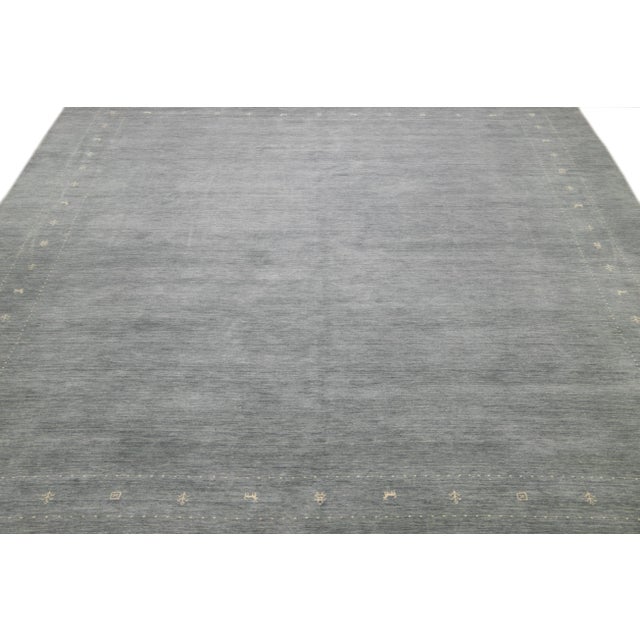 Contemporary Modern Gabbeh Style Gray Hand-Loom Minimalist Pattern Wool Rug For Sale - Image 3 of 11