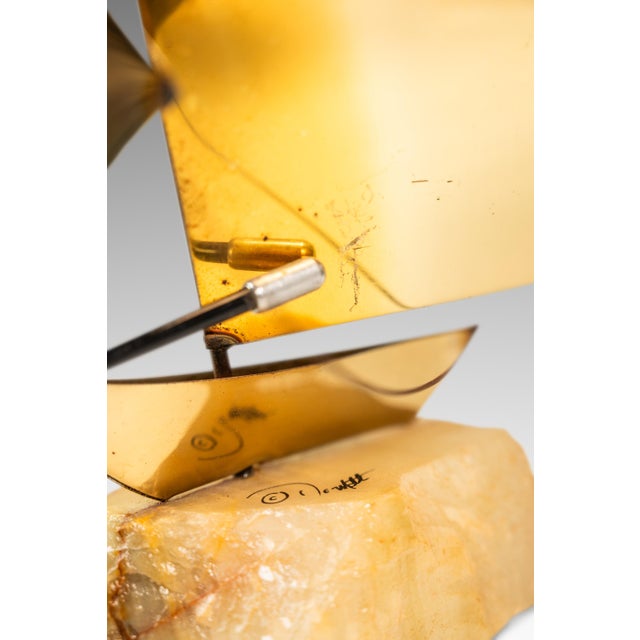 Metal Mid-Century Modern Brass & Quartz Sailboat Sculpture by Jere DeMott, Usa, C. 1960's For Sale - Image 7 of 16