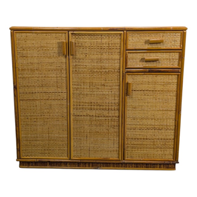 Wicker Cabinet with 3 Doors and 2 Drawers, 1970s For Sale